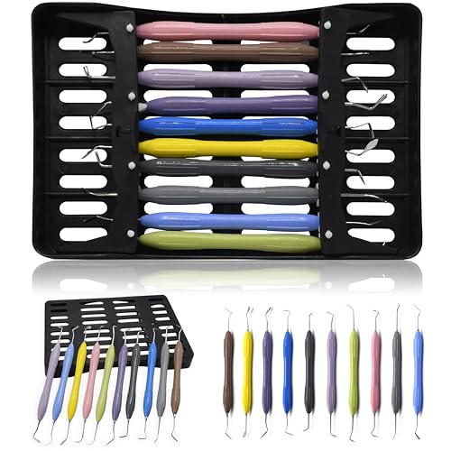 MASTERYD Dental Composite Filling Instruments Set of 10-Pcs Double Ended Silicone Handle Colorful New Composite Filling Restorative Instruments Kit with Cassette