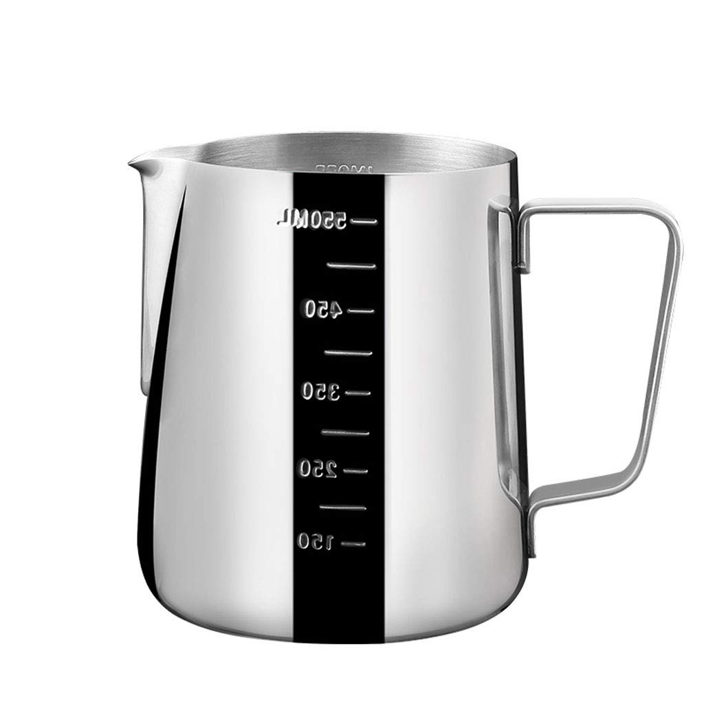 Jarra de Leche Grande de Acero Inoxidable, jarro de café portátil, Jarra de Espuma de Leche, Jarra de Leche a Escala y bolígrafo artístico Latte, Salsa,350ml