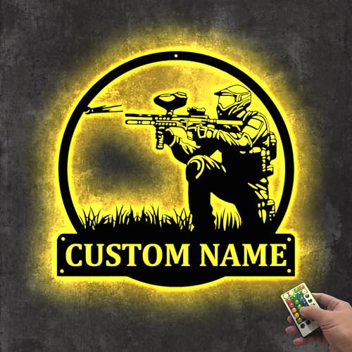 GENERIC - Custom Paintball Metal Sign with LED Lights – Personalized Paintball Metal wall Decor for Game Room, Man Cave Decoration, Gift for Men and Boys Model-Paintball4