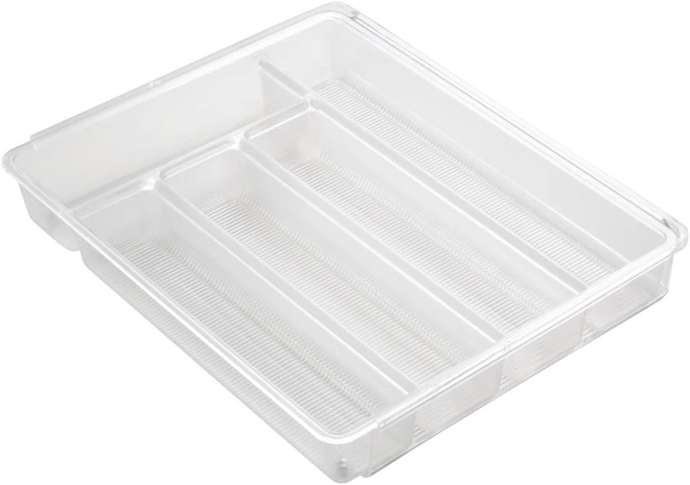 iDesign Linus Expandable Kitchen Drawer Organizer for Silverware, Spatulas, Gadgets - Clear