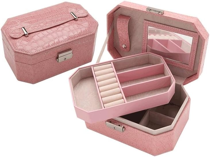 FMURY Large Capacity Portable Jewelry Storage Box Rings Earrings Jewelry Box Handheld with Lock image 3