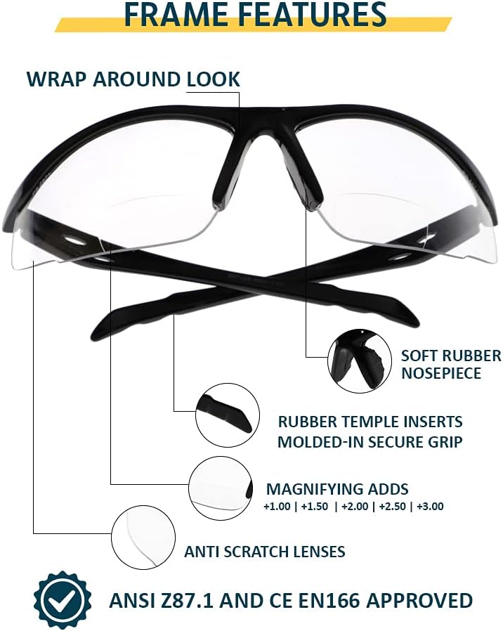 Bifocal Safety Glasses SB-9000 PS Clear, 2.50 - Image 7