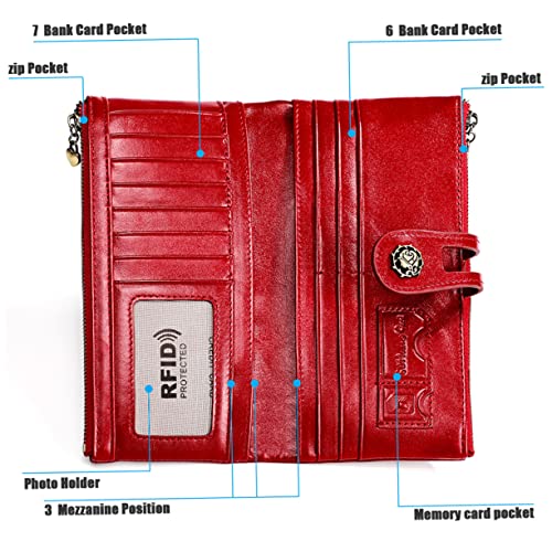 Leather Long Wallet for Women Zipper Closure Multi-purpose Design Red for Daily Use Shopping and Work Holds Cash Coins Bills and Keys2