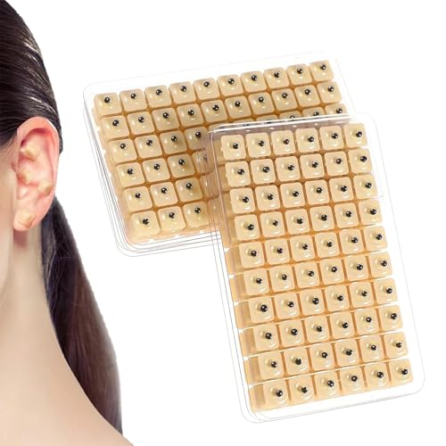 MOLIMOLI Juego de Parches acupuntura Semillas para oídos 1200 Piezas, con Agujas y Pinzas, Doradas auriculoterapia en casa, Desechables