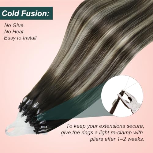 Image of Easyouth Micro Ring Hair Extensions Human Hair Balayage, Pre Bonded Hair