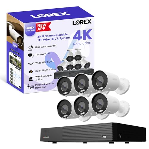 Lorex Connect (New App) | 4K 8-CH 1TB NVR System | 6 IP PoE Bullet Cameras