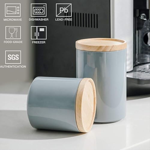 Miniatura 2 de SWEEJAR  Recipiente de cerámica para almacenamiento de alimentos, recipientes apilables con tapa hermética de madera para servir café molido, té,