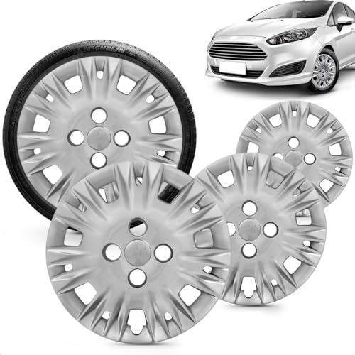 Kit 4 Calotas New Fiesta 2014 2015 2016 Aro 15 Prata Cubo Padrão Grid