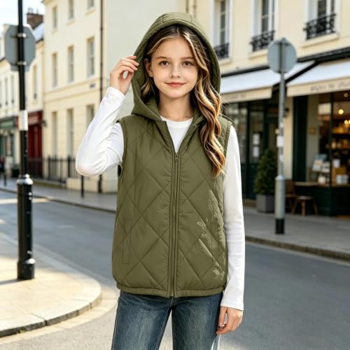 Girls Hooded Quilted Puffer Vest Sleeveless Zipper Snap Winter Kids Jacket - image 5