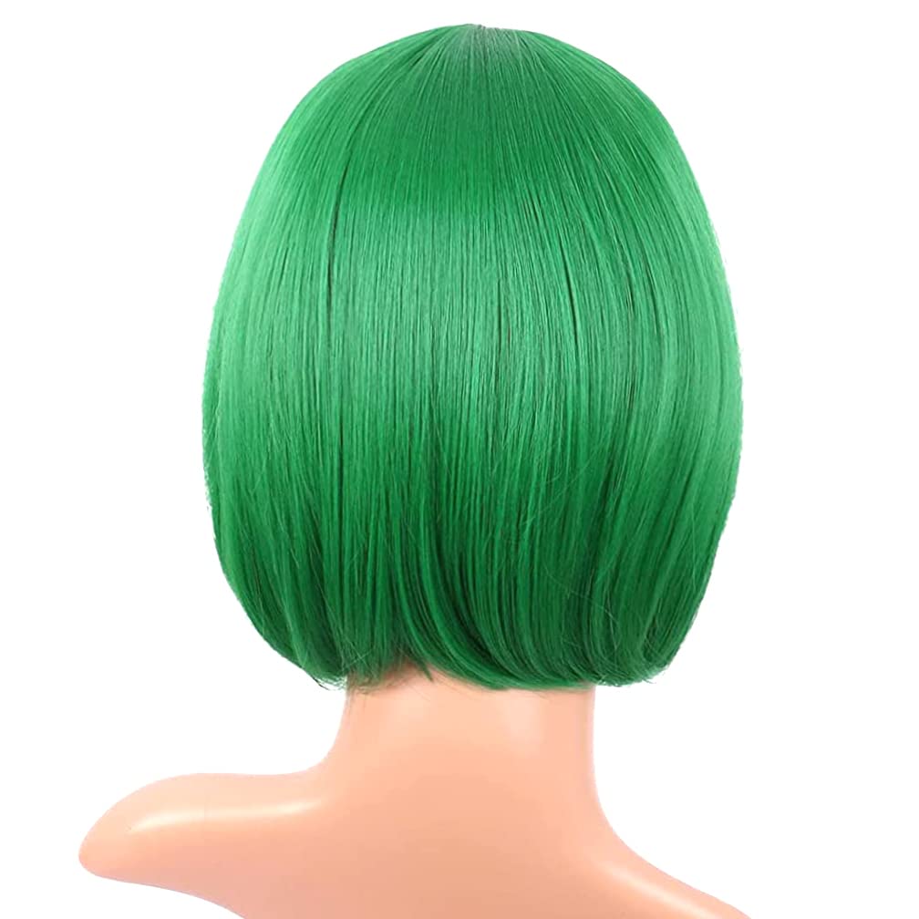 PORSMEER Short Green Bob Wigs for Women Girls Straight Synthetic Hair Wig with Fringe Cosplay Party Costume Replacement Heat Resistant Colorful Hair Wig - Image 4