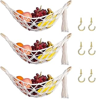 3 Pcs Hanging Fruit Hammock, Veggie Banana Hammock Hanging Fruit Basket, Macrame Fruit Hammock Under Cabinet for Macrame Fruit Basket Hammock Under Cabinet and Kitchen