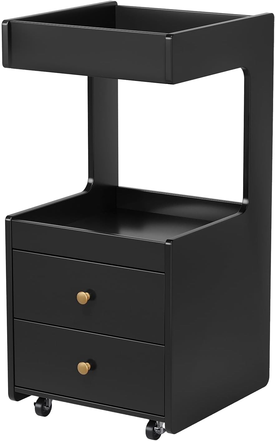 OmySalon Salon Trolley Cart, Esthetician Cart with Wheels, Hair Styling Station with 2 Drawers, 1 Open Shelf, Mobile Storage Cabinet Utility Trolley for Beauty Salon Spa, Black
