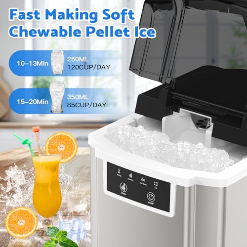 Image of Countertop Ice Makers Machine with Basket and Scoop, 38Lbs /24h Soft Chewable Pellet Ice, One-Click Operation, Nugget Ice Maker for Home, Kitchen, Camping, RV, Office and Party,Sliver