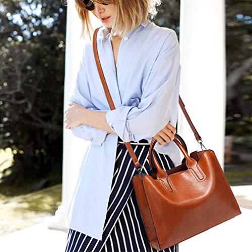 Image of Pahajim Women Top Handle Satchel Fashion Shoulder Oil Leather Handbags Bucket Bag Tote Purse for Ladies and Girl