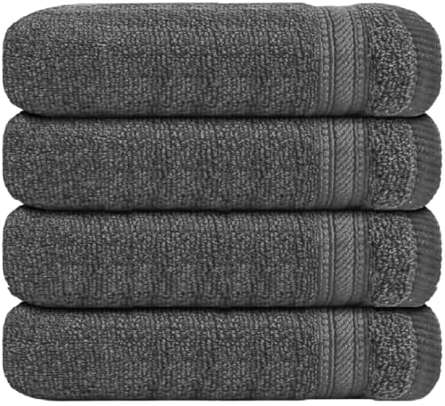 WovenWonder Luxury Flannel Face Cloth Set Egyptian Cotton Super Soft Fingertip Towels 500 GSM Hotel Quality Soft Feel Washcloths (30 x 30 CM) (Charcoal Grey, 4 Pack)