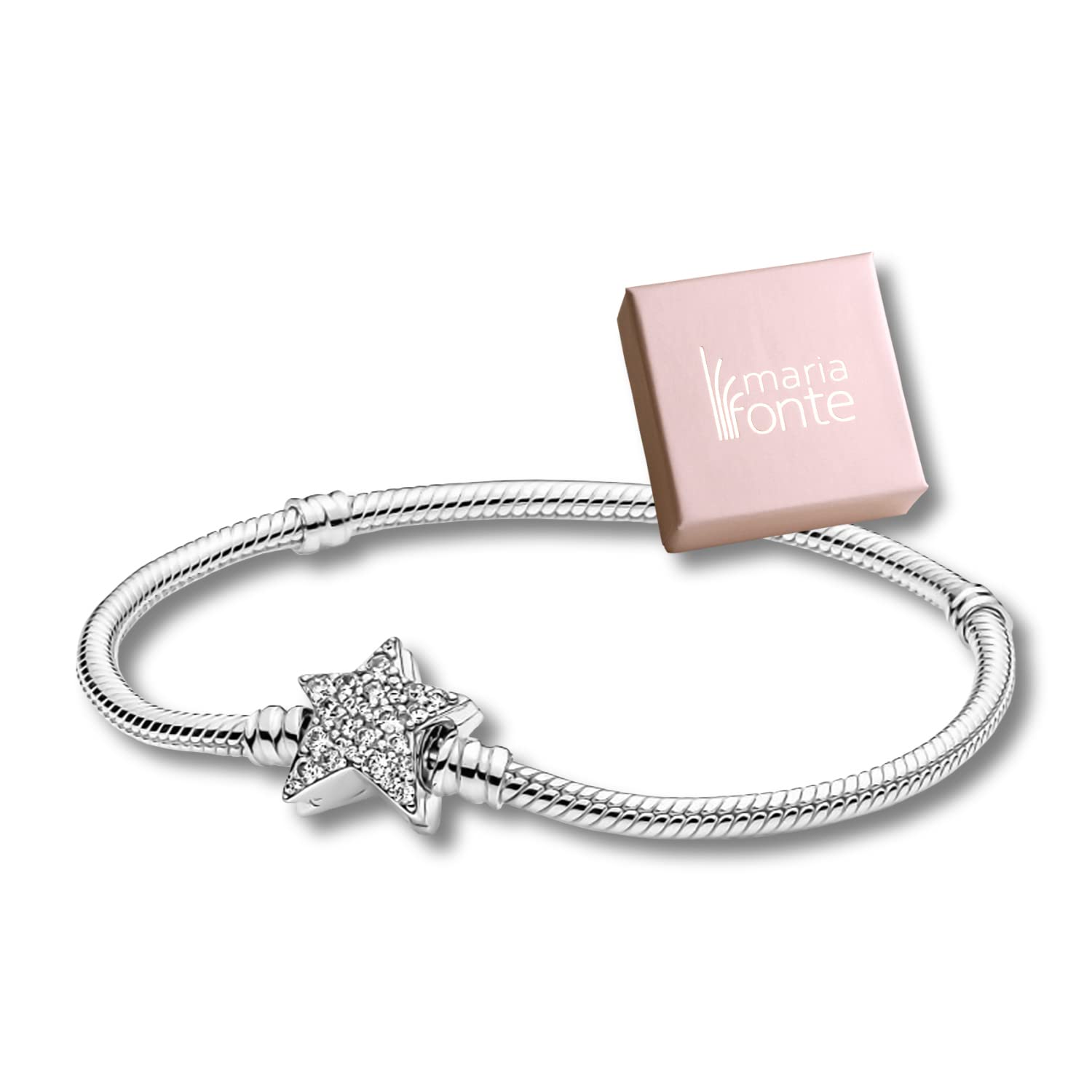 Armband New 2024 Semi-Rigid Stern Damen Original Steifheit Anhänger Basis Mädchen Armbänder Clip Fix Angebot Charm Kette Silber Haken Verschluss Box Rosa Bead Sterling-Silber