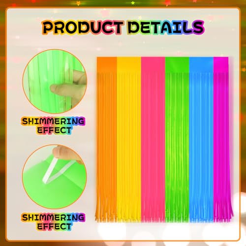 Image of 8 Pack Glow in The Dark Curtains Party Supplies 6.6 x 3.3 Ft Glow Tinsel Foil Fringe Curtains Colorful Patchwork Streamer Backdrop for Birthday Holiday Neon Party Decorations