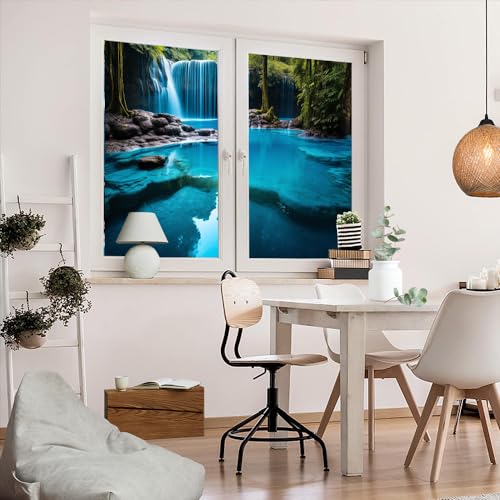 Película adhesiva para ventana efecto vidriera azul 2 piezas miniatura 5