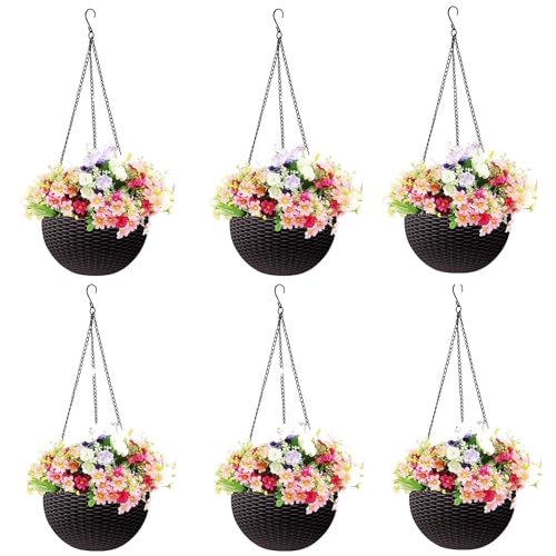 Image of Go Hooked Pots | Plastic | Hanging Pot | Dark Brown | Pot Diameter- 7.1 Inch | Pot Height-4.8 Inch | Pot Thickness-3 mm | Chain Length-13 inch Approx. | 6 Pieces