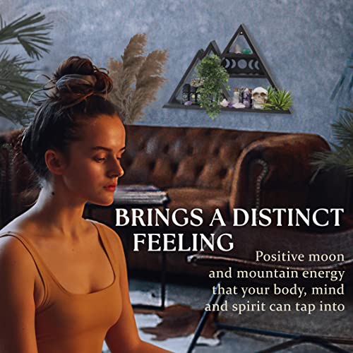 Crystal Display Shelf For Stones, Oils, Plants & Trinkets - Stylish Crystal Shelf Display Holder, Pre-Assembled Mountain Shelf Witchy Room Decor & Moon Phase Design - Stable Wall Or Surface Placement #TOP7