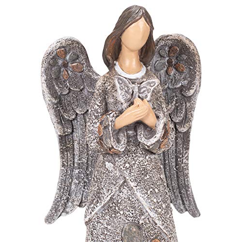 Roman 14-Inch High Angel With Butterfly Pebble Garden Statue #TOP5