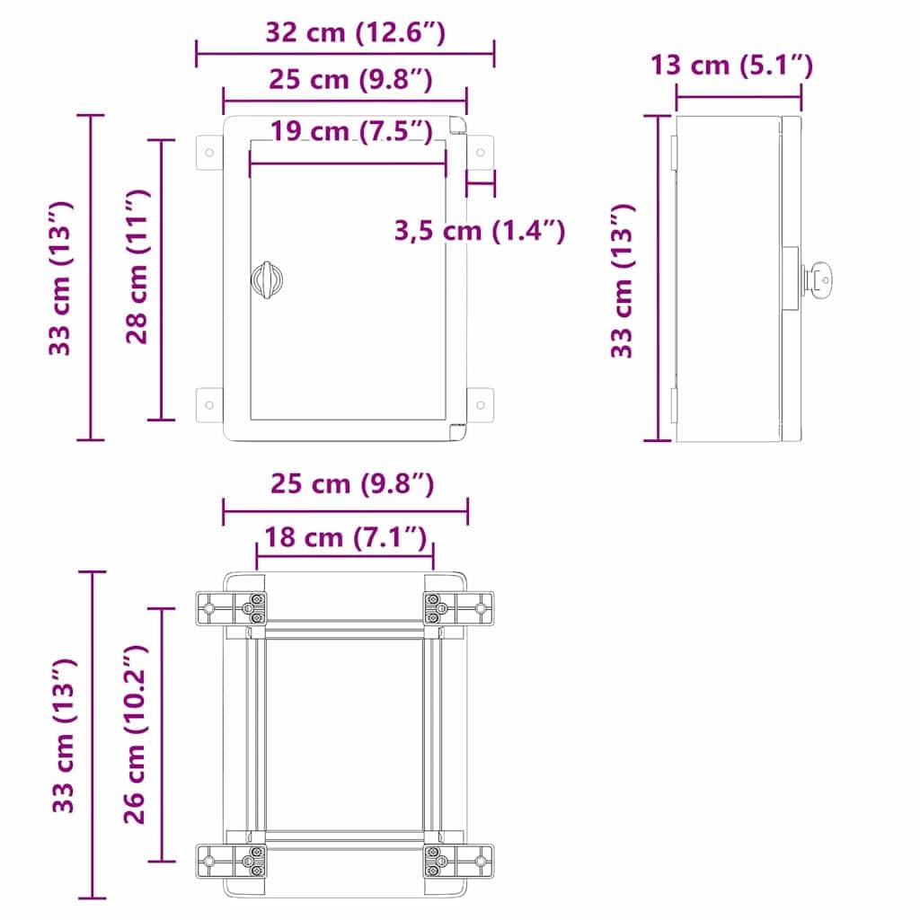 vidaXL Steuerungsschrank Grau 32 x 13 x 33 cm ABS Kunststoff