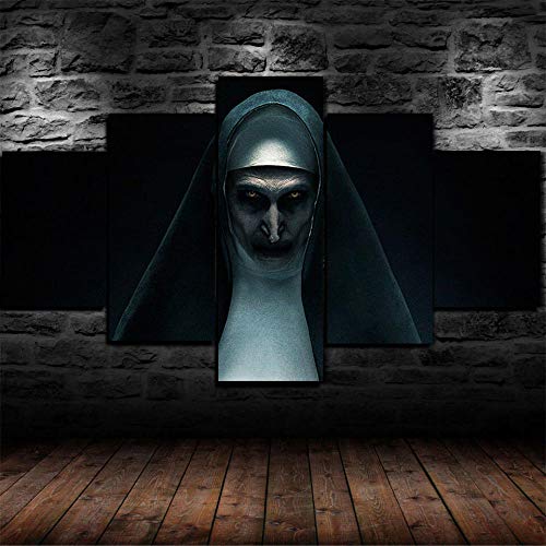 Cuadro Monja Película De Terror XXL Impresiones En Lienzo 5 Piezas Cuadro Moderno En Lienzo Decoración para El Arte De La Pared del Hogar 150×80 Cm HD Impreso Mural (Sin Marco)