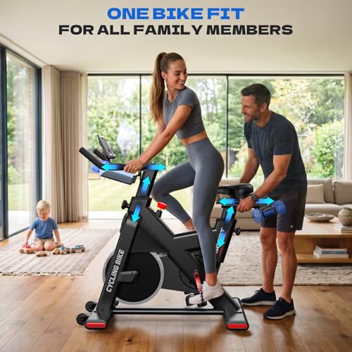 Image of Pooboo Exercise Bike, Stationary Bikes for Home Cardio with Comfortable Seat Cushion, Adjustable Seat Handle, APP Supported Spin Bikes for Home with iPad Holder & 400 lbs Weight Capacity