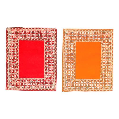 Set of 4 Decorative Mat Aasan Velvet Pooja Cloth Large Decorative Cloth (Size:7 Inches x 6 Inches) for Multipurpose Indian Traditional Festival Pooja Item Home Decor(Blue,Pink,Orange,Red)