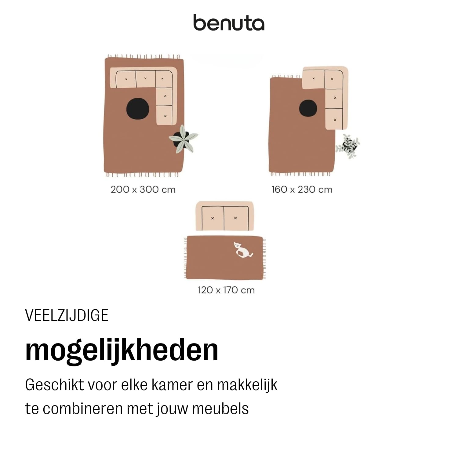 benuta OYO Cream Vloerkleed, 80 x 150 cm, elegante boho