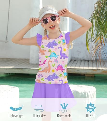 Image of Girls Swimsuit 2 Piece Ruffle Bathing Suit UPF 50+ Tankini Swimsuit Skirt with Lining Size 3-10
