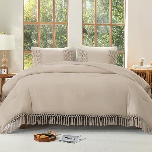 Image of Andency Comforter Full Size Set Khaki, Boho Lightweight Vintage Soft Bedding Comforter Sets, 3 Pieces Bed Set (79x90In Comforter & 2 Pillowcases)