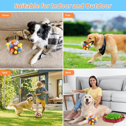 PLYFOU Bola de Snuffle para cães, bola de brinquedo interativa com corda resistente a mordidas, ince