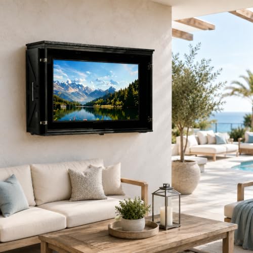 45-55 Inch Solid Wood Outdoor TV Enclosure, Double Doors, Lock,