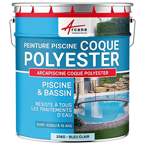 ARCANE INDUSTRIES Peinture Piscine Coque Polyester - Peinture hydrofuge/imperméabilisante piscine et bassin Bleu Clair - 20 kg (jusqu'à 65m² en 2 couches)