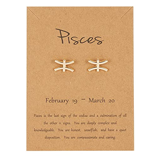 18K Gold Plated Zodiac Stud Earrings 12 Constellation Astrology Card Packaging Horoscope 18K Gold Plated Little Ear Stud for Women Birthday Anniversary Friendship Exquisite Jewelry Gift