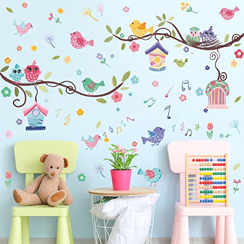 Amaonm 3D Creative Diy Removable Birds On Tree Branch Wall Stickers Pvc Home Decoration Decor Tree Vines Colorful Bird Wall Decals For Kids Girls Boys Bedroom Living Room Classroom Playroom Nursery Studyroom Wall Background (B) #TOP3