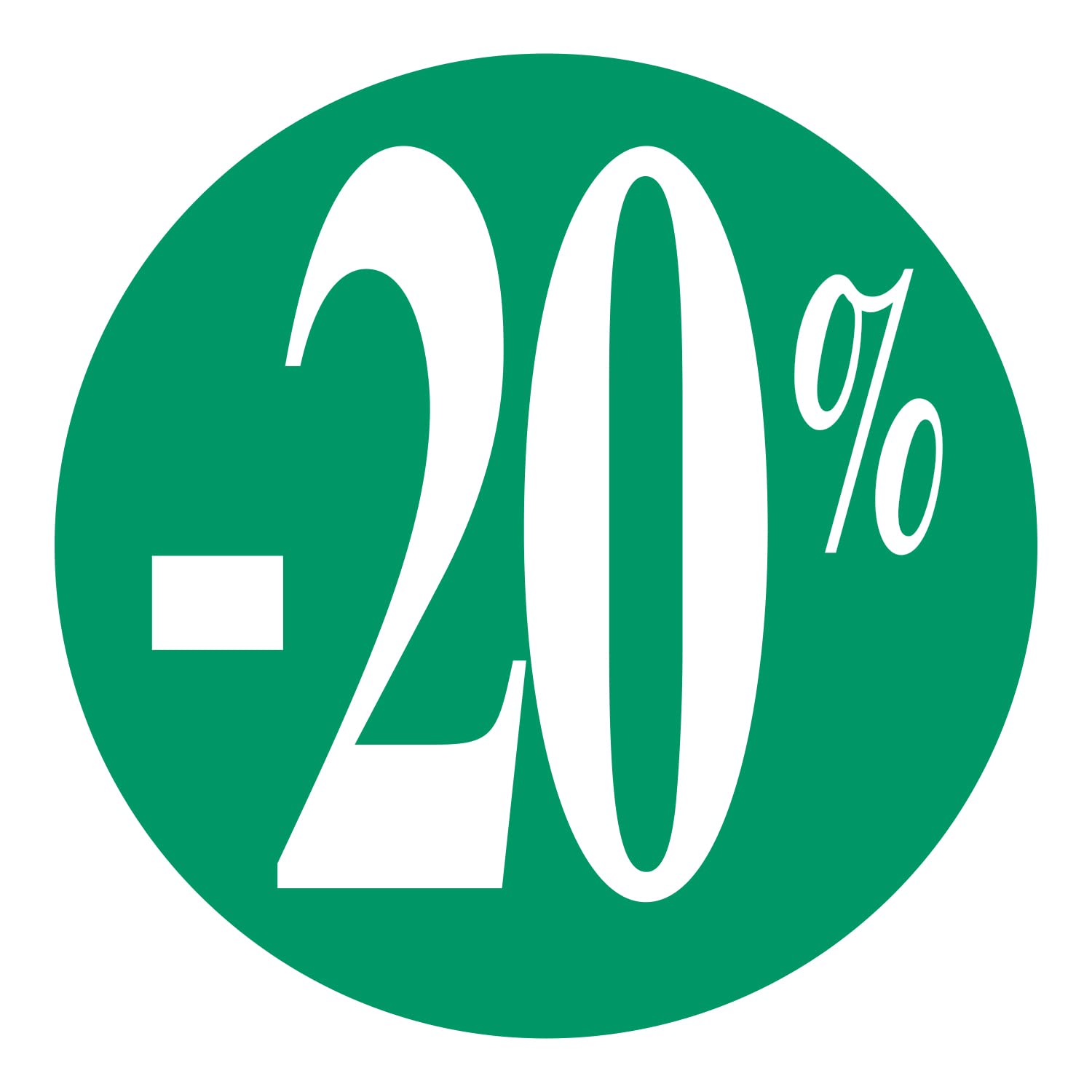 Affichesstore 30241 – Roll of 500 Self-Adhesive Labels – Diameter 25 mm – Adhesive – Glossy – Stickers – 20% Green for Discount/Promotion/Sale