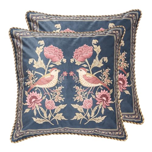 patdrea Designer Velvet Throw Pillow Cover,Set of 2,18"x18"-OldgardenB