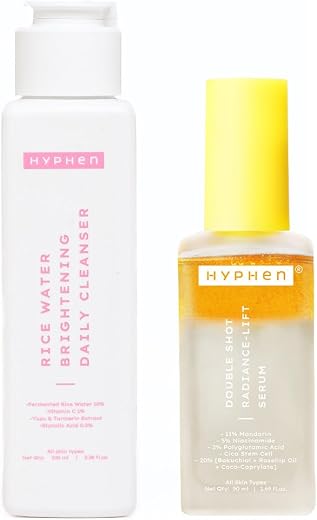 Hyphen Double Brightening Cleanse &amp; Treat Combo |10% Rice Water Face Wash &amp; 18% Brightening &amp; 20% Collagen Boost Face Seru...