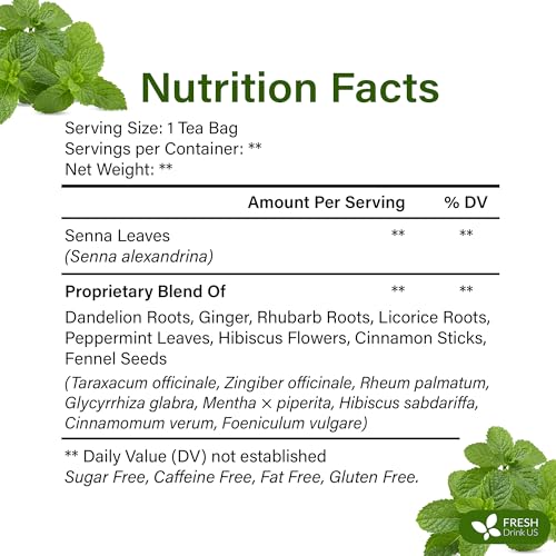 Image of FreshDrinkUS, Premium 75 Tea Bags Men Super Tea - Herbal Blend with Senna, Dandelion Root, Ginger, Peppermint & More - 100% Natural, Sugar-Free. Caffeine-Free. Gluten-Free. Vegan