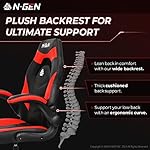 N-GEN Video Gaming Computer Chair Ergonomic Desk Office Chair for Adults with Lumbar Support Flip-Up Arms Adjustable Height Swivel Wheels PU Leather Executive Design for Home and Office (Red) - Image 4