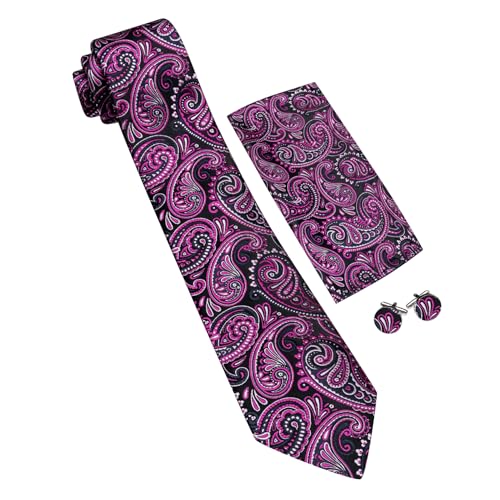 Image of YOHOWA Mens Ties Set Wedding Paisley Neckties with Handkerchief Cufflinks Formal Business