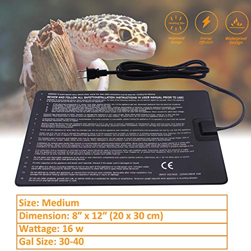 Aiicioo Reptile Heating Pad - Hermit Crab Heater Heat Mat For Reptiles Snake Lizard Terrarium 16 Watt 2Pack #TOP2