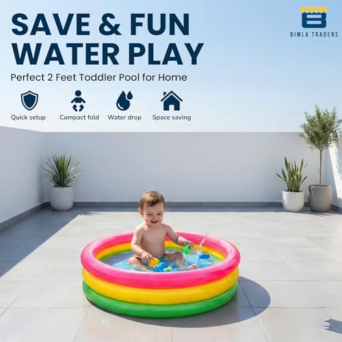 Image of Btag Premium Inflatable Family Swimming Pool for Kids & Adults | Extra-Large 24x6 inch 2 Feet 3-Layer Striped Bath Tub Without Pump for Home & Outdoor Use