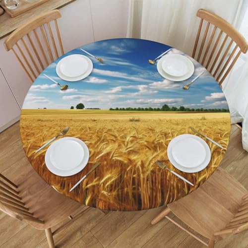 Nappe ronde imperméable élastique 120cm protège table imprimé champ de blé - 3