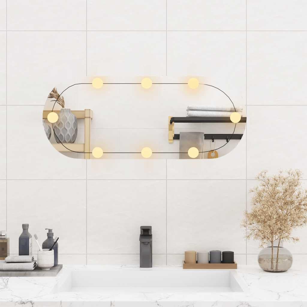 Wandspiegel mit LED Beleuchtung Glas oval 30 x 70 cm 4 mm mit USB für Flur Bad Schlafzimmer Spiegellicht für Make up Rasur