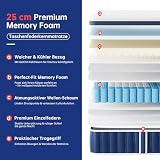 TeQsli Gel Federkernmatratze 90x200 cm Höhe 25 cm Gel Memory Schaum Taschenfederkernmatratze für Druckentlastung, Orthopädische & Ergonomische 9-Zonen Matratze H3, Öko-Tex & CertiPUR Zertifiziert
