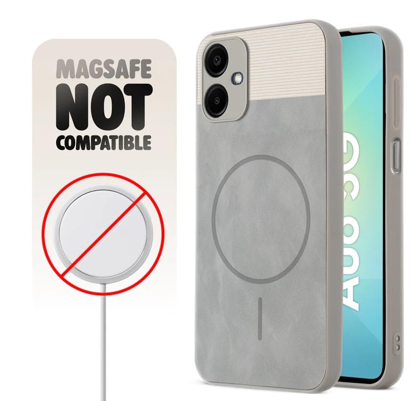 Image of Bintage CASE Dual-Leather Mac Safe Design Phone Case| Soft Touch Finish | Full Camera Protectection Back Cover Compatible for Samsung Galaxy A06 (5G) - White & Matelic Grey