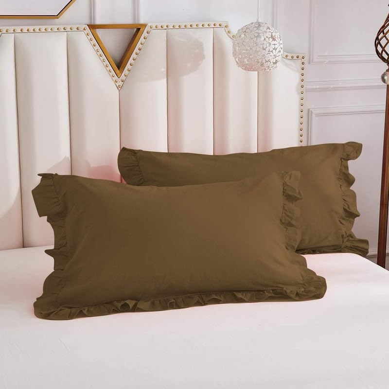Linen Sheets Premium 400 Thread Count Soft Border Ruffle Pillow/Takiya Cover Set of 2 PC- Luxurious Corner Ruffle- 100% Cotton Zipper Closure Pillow Cases- -Taupe Solid (17" x 27") (B0D5VL1RKY) Amazon Price History, Amazon Price Tracker